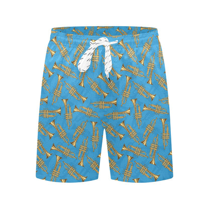Trumpet Golden Pattern Themed Print Men's Swim Trunks Beach Shorts