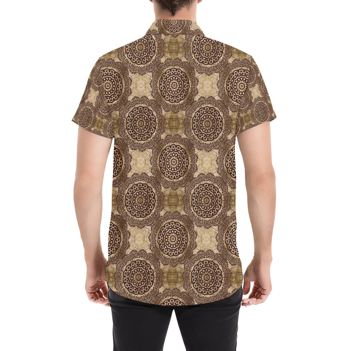 Ancient Greek Symbol Print Design LKS309 Men Short Sleeve Button Up Shirt