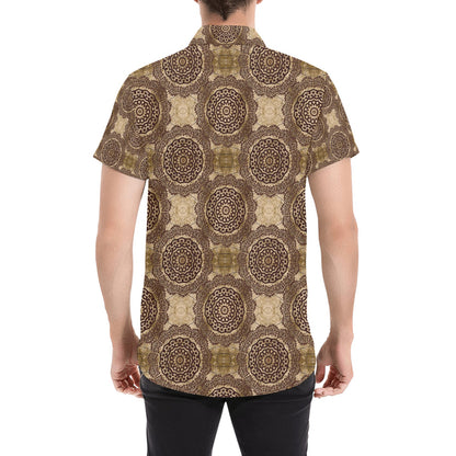 Ancient Greek Symbol Print Design LKS309 Men Short Sleeve Button Up Shirt