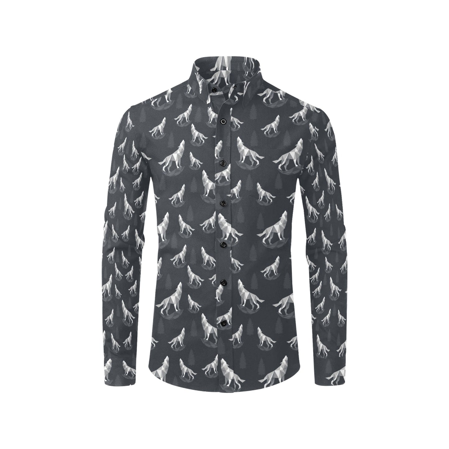 Wolf Print Design LKS303 Men's Long Sleeve Dress Shirt