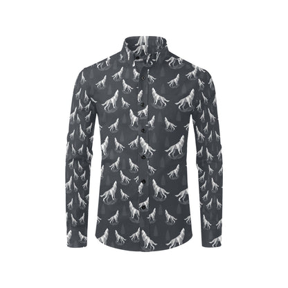 Wolf Print Design LKS303 Men's Long Sleeve Dress Shirt