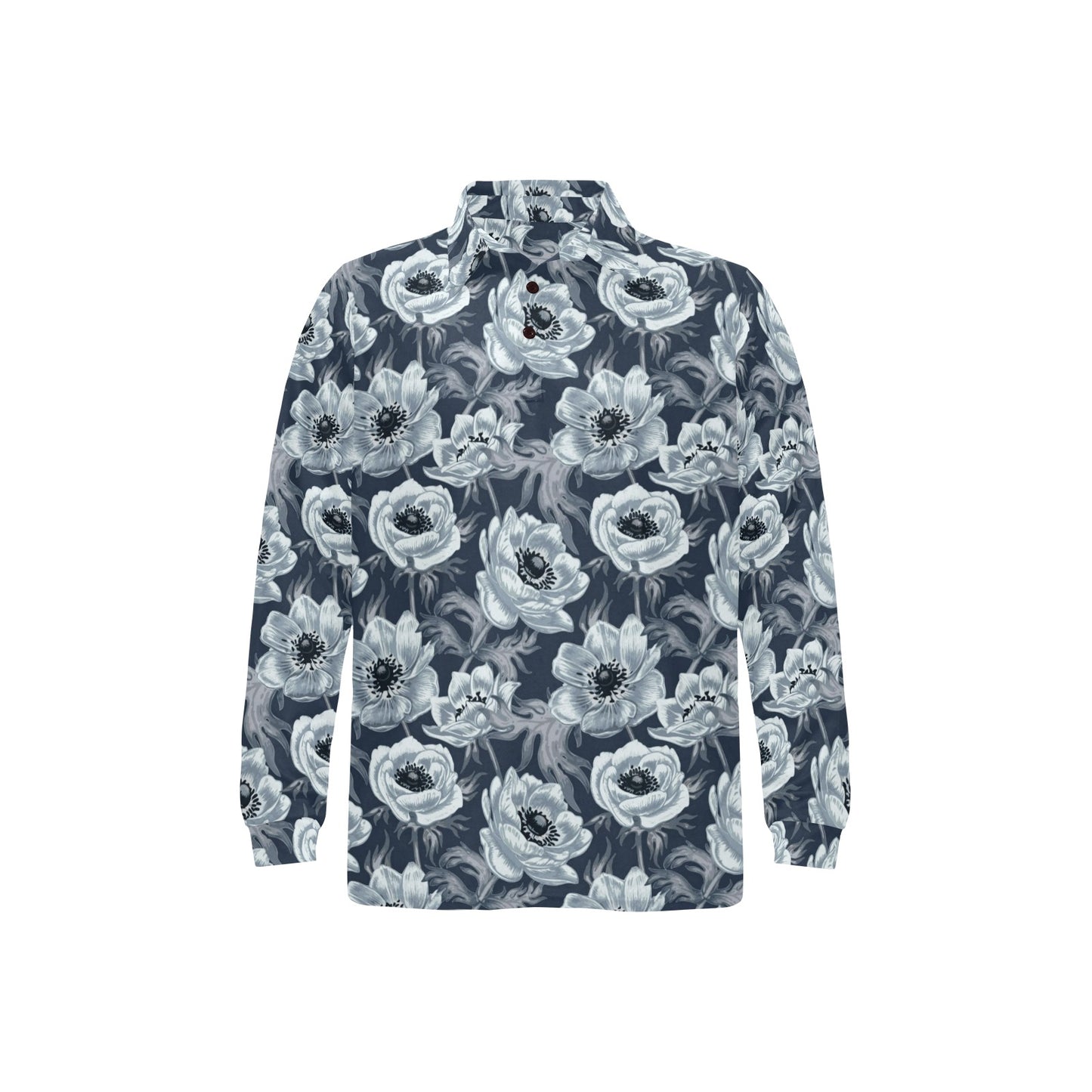 Anemone Pattern Print Design AM09 Long Sleeve Polo Shirt For Men's