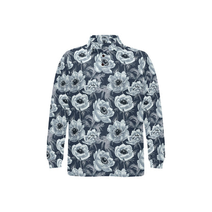 Anemone Pattern Print Design AM09 Long Sleeve Polo Shirt For Men's