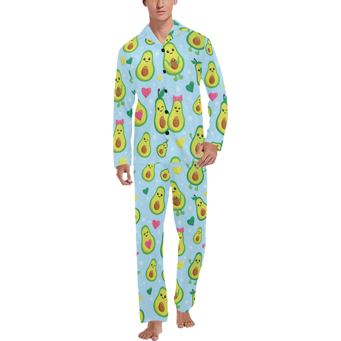 Avocado Pattern Print Design AC09 Men's Long Pajama Set