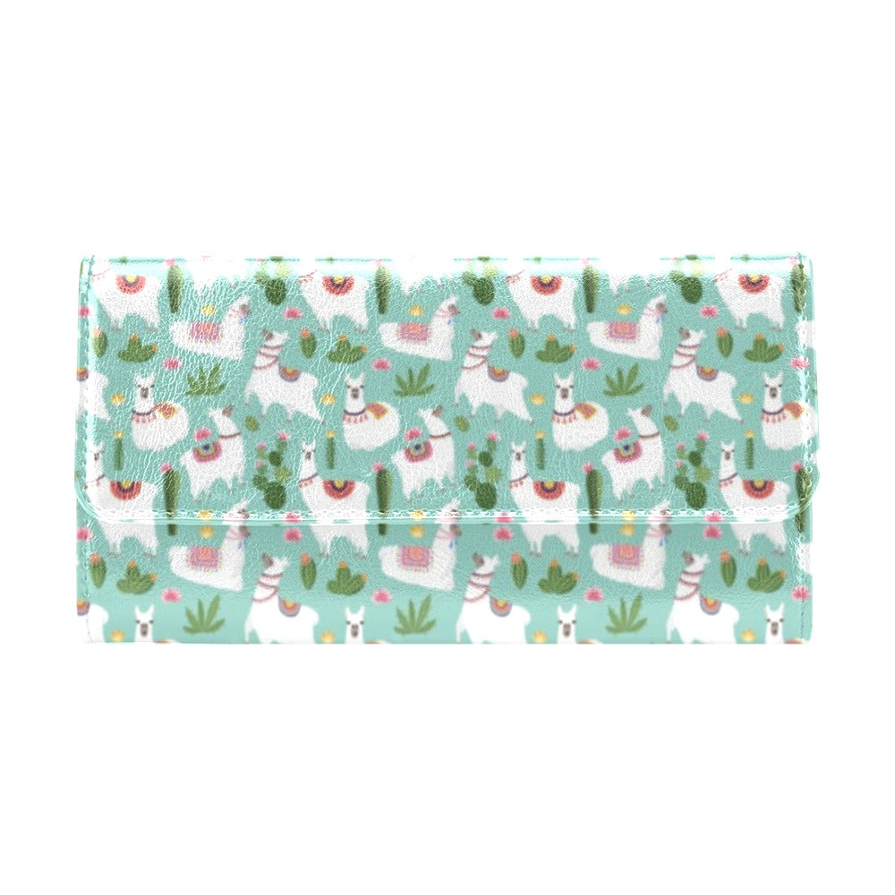 Llama with Cactus Themed Print Women's Trifold Wallet