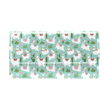 Llama with Cactus Themed Print Women's Trifold Wallet