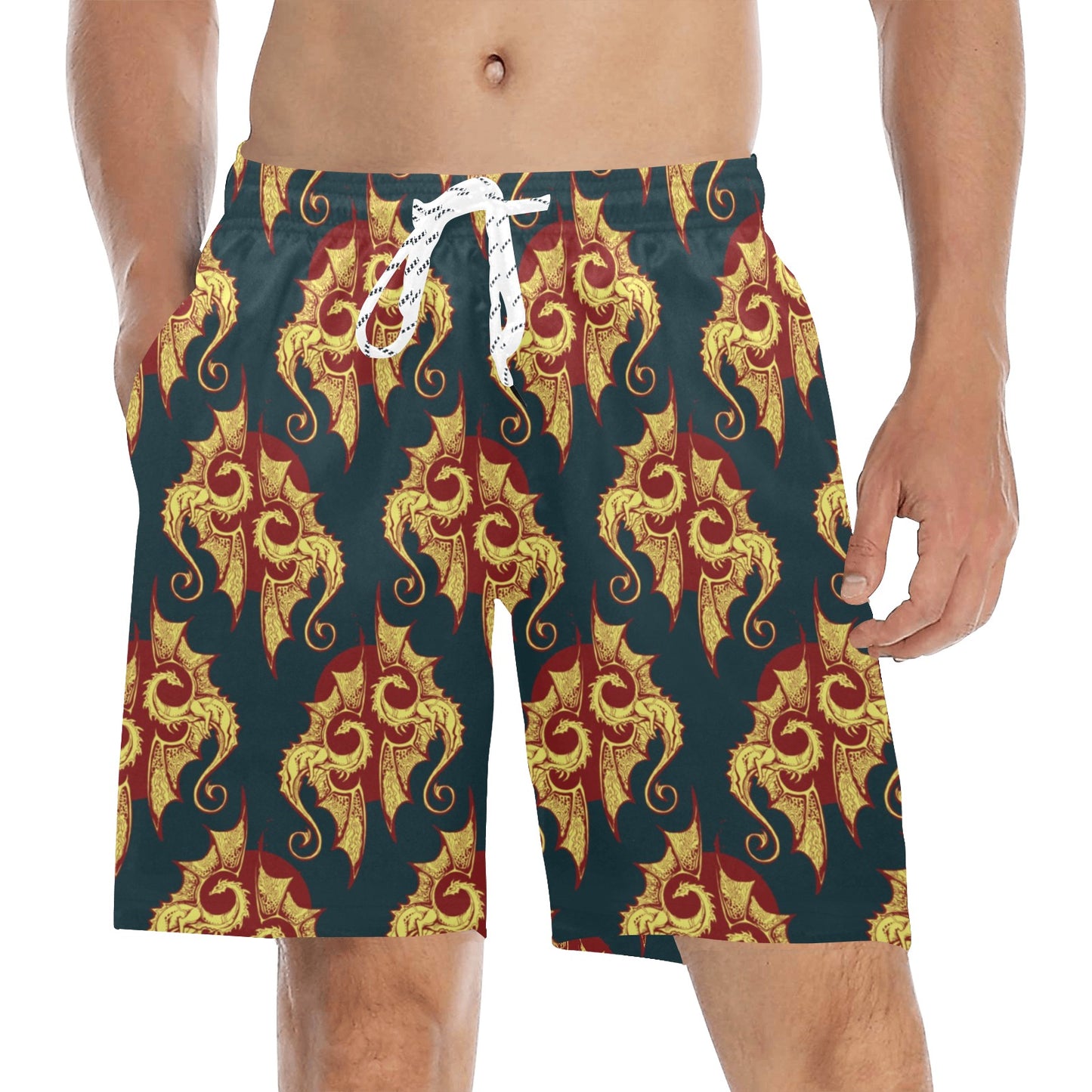 Dragons Gold Design Pattern Men's Swim Trunks Beach Shorts