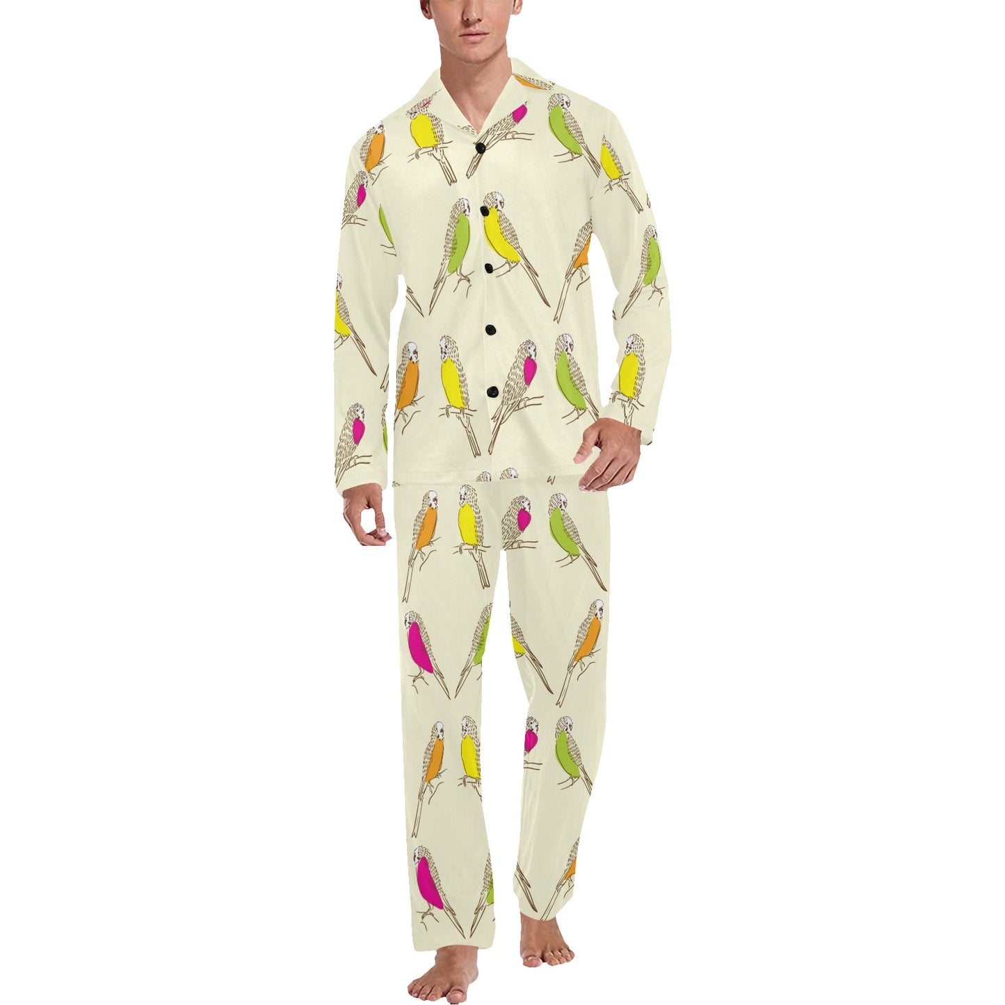 Parakeet Pattern Print Design A01 Men's Long Pajama Set