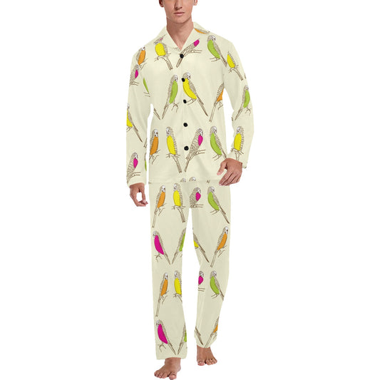 Parakeet Pattern Print Design A01 Men's Long Pajama Set