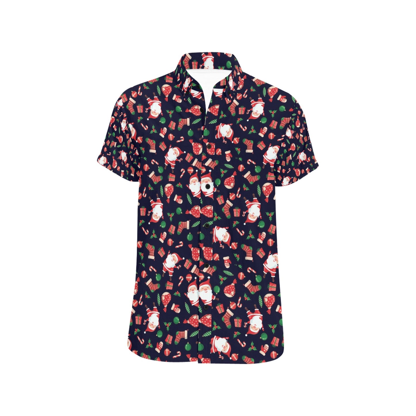 Santa Christmas Themed Print Design LKS304 Men Short Sleeve Button Up Shirt