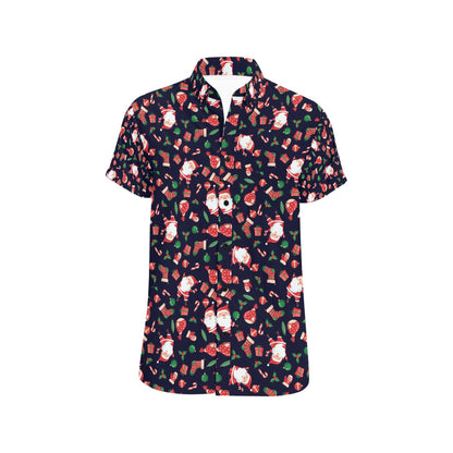 Santa Christmas Themed Print Design LKS304 Men Short Sleeve Button Up Shirt