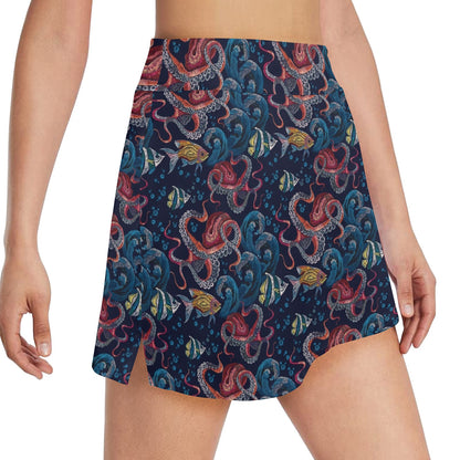 Underwater Giant Squid Print Design LKS302 17" Golf & Pickleball Skort with Pockets