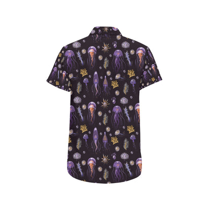 Seaweed With Jelly Fish Print Design LKS305 Men Short Sleeve Button Up Shirt