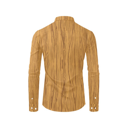 Wood Texture Print Design LKS301 Men's Long Sleeve Dress Shirt