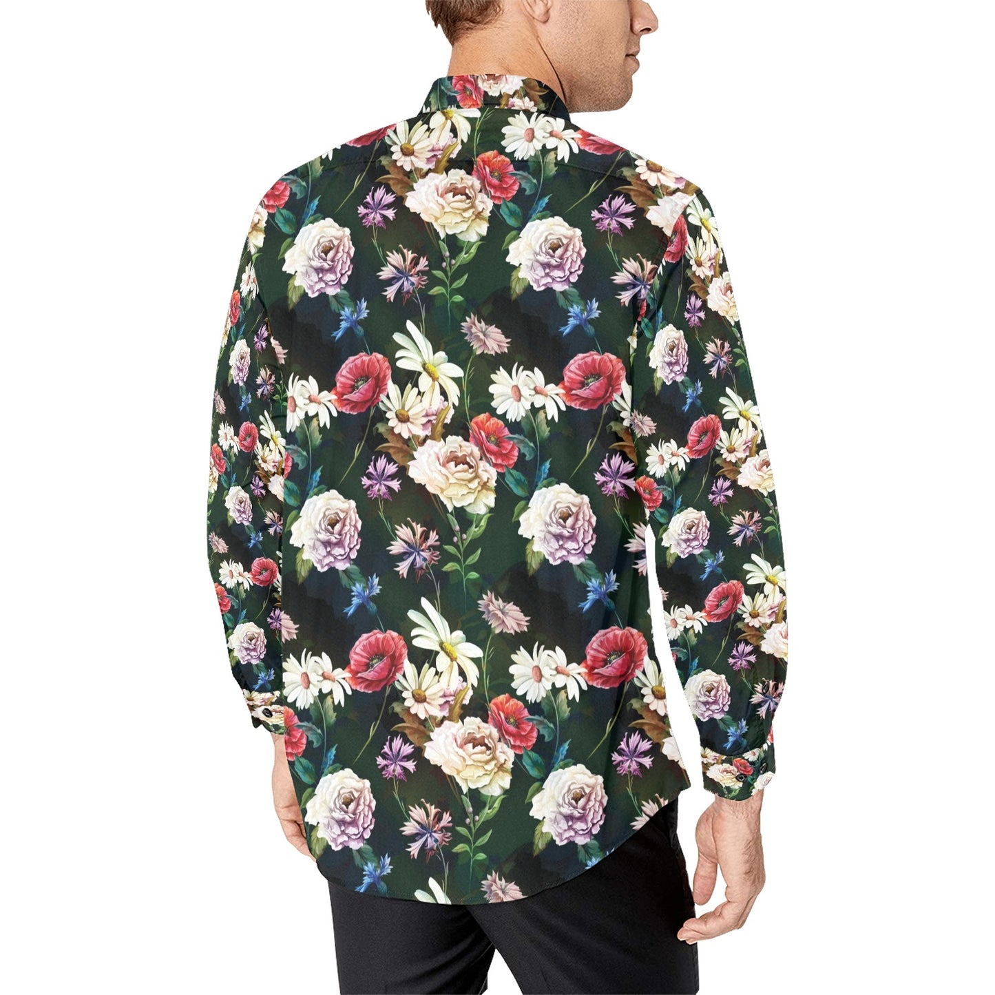 Summer Floral Print Design LKS303 Men's Long Sleeve Dress Shirt