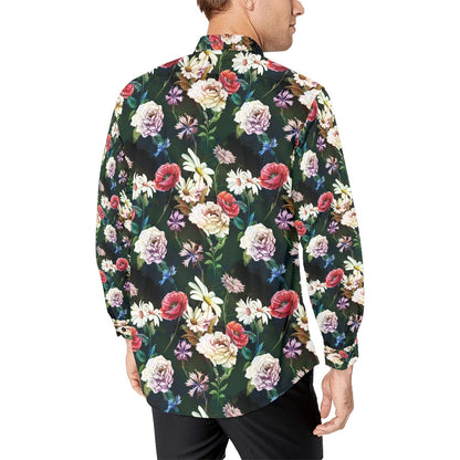Summer Floral Print Design LKS303 Men's Long Sleeve Dress Shirt