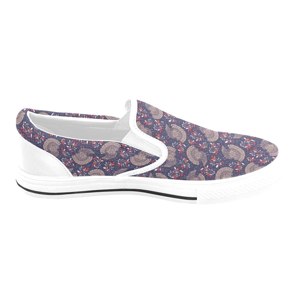 Turkey Print Design LKS401 White Slip Ons Canvas Women's Shoes