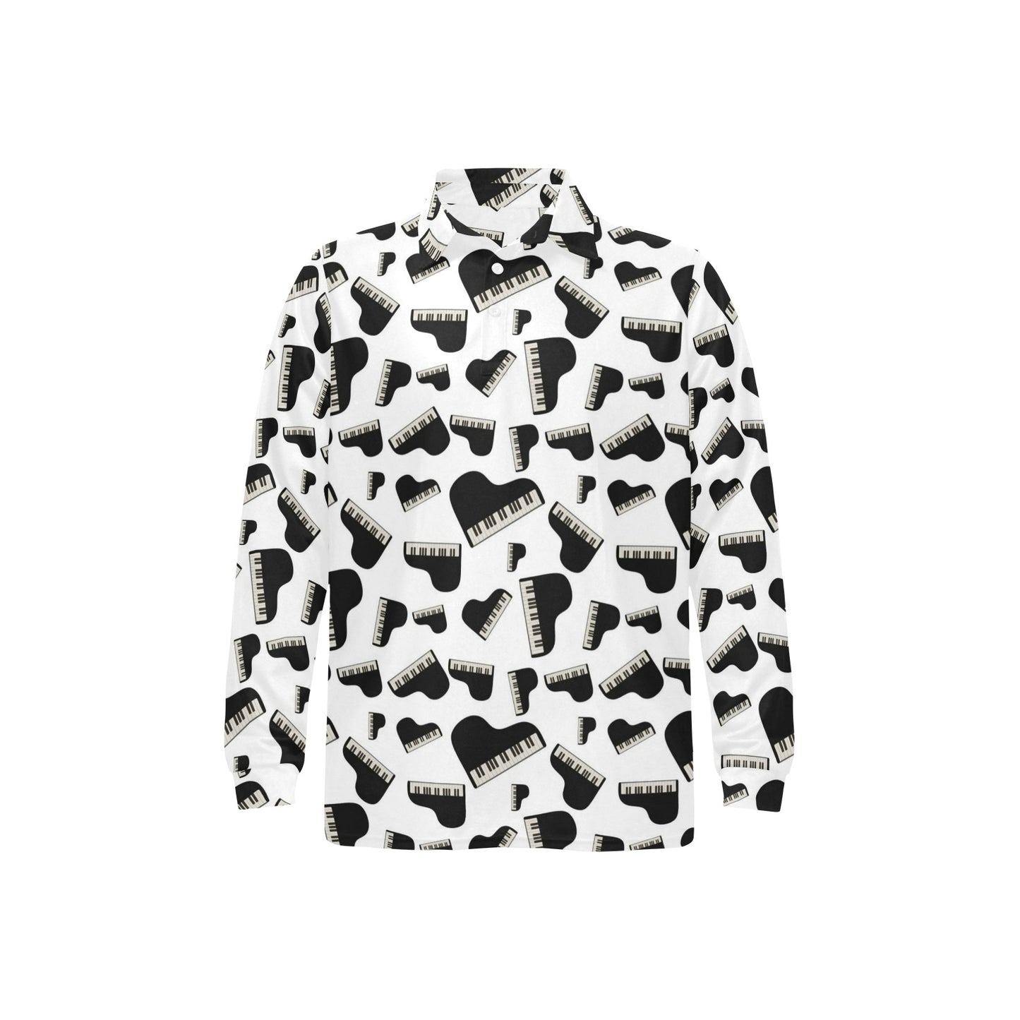 Piano Print Design LKS405 Long Sleeve Polo Shirt For Men's