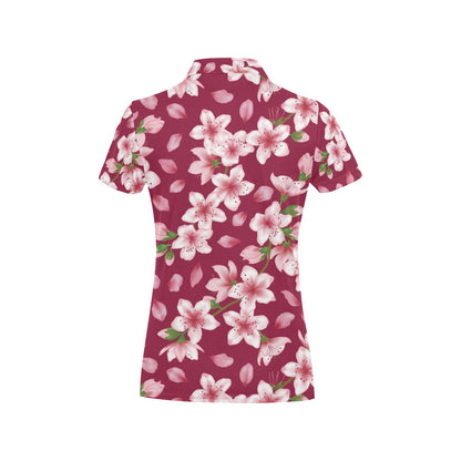 Cherry Blossom Pattern Print Design CB06 Women's Polo Shirt