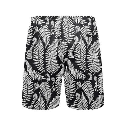 Fern Leave Black White Print Pattern Men's Swim Trunks Beach Shorts