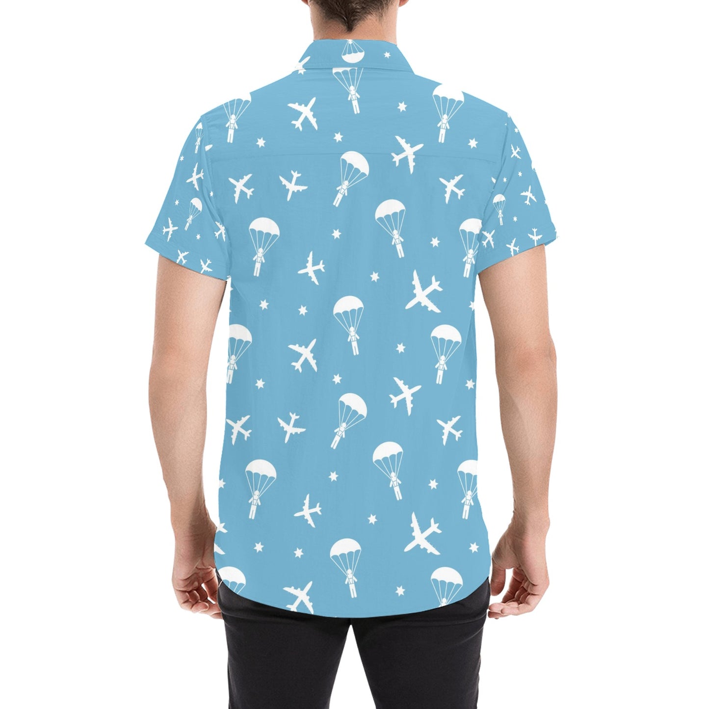 Skydiver Print Design LKS303 Men Short Sleeve Button Up Shirt
