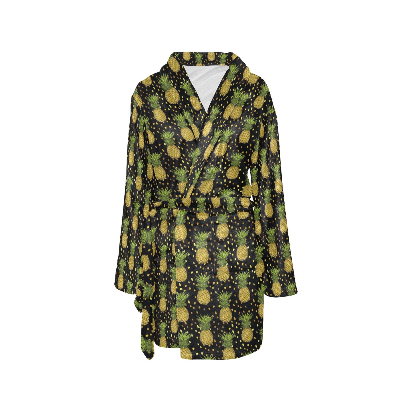 Pineapple Gold Dot Themed Print Women's Fleece Robe