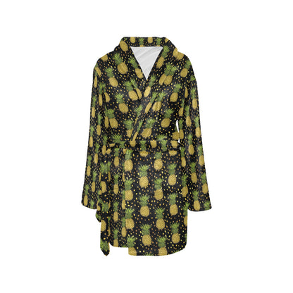 Pineapple Gold Dot Themed Print Women's Fleece Robe