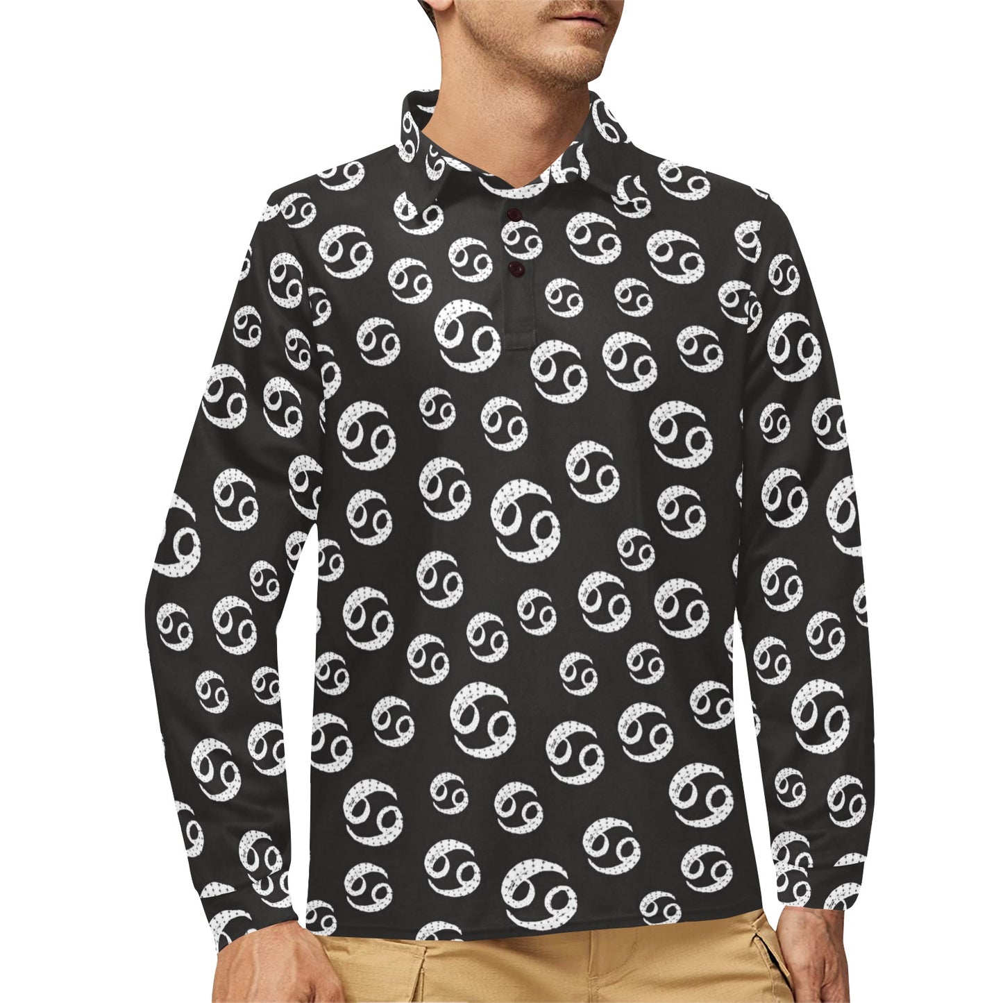 Cancer Zodiac Pattern Print Design 02 Long Sleeve Polo Shirt For Men's