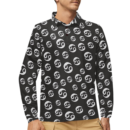 Cancer Zodiac Pattern Print Design 02 Long Sleeve Polo Shirt For Men's