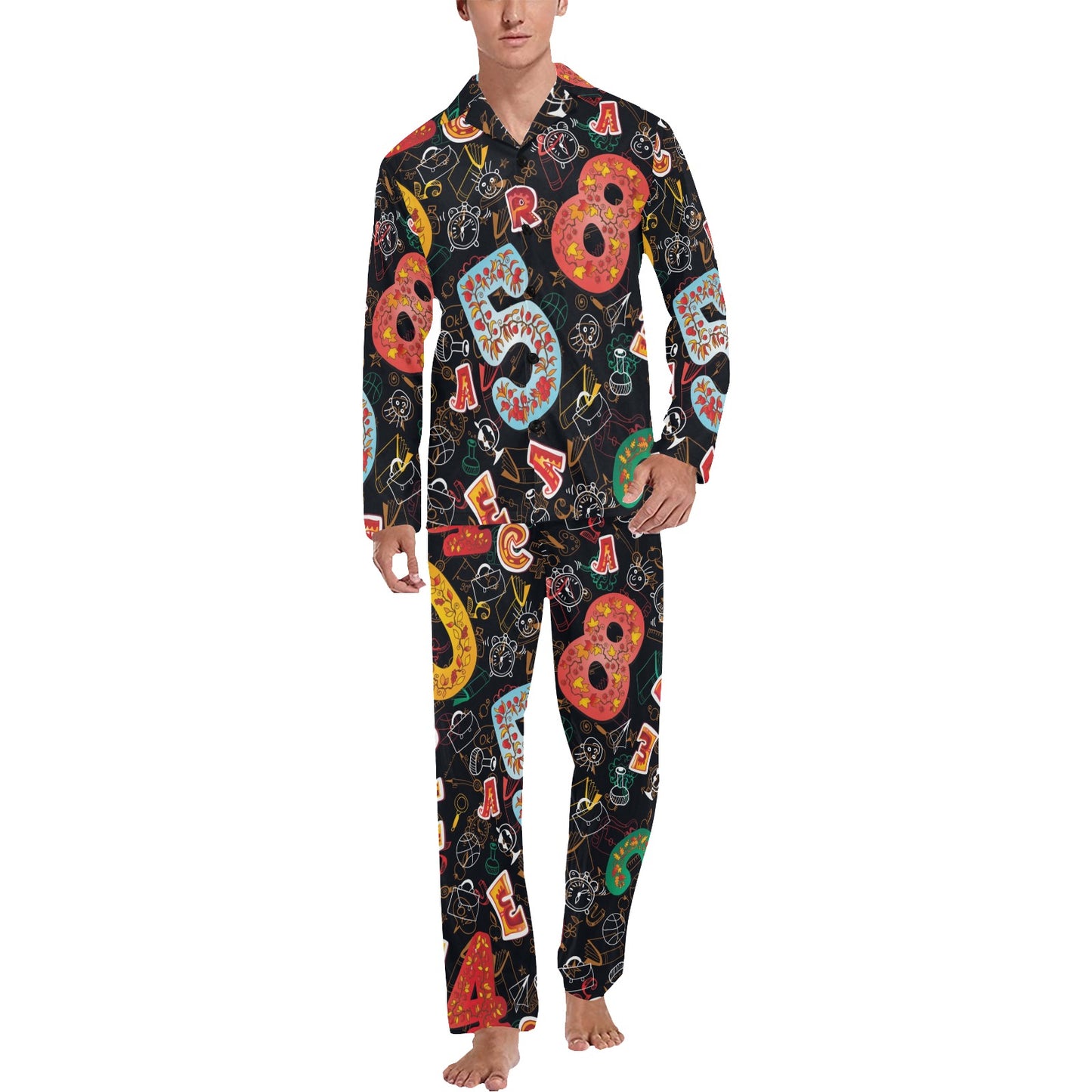 Number Pattern Print Design A03 Men's Long Pajama Set