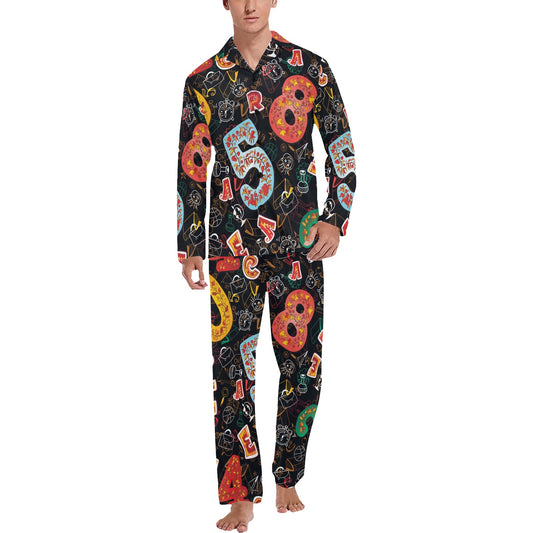 Number Pattern Print Design A03 Men's Long Pajama Set