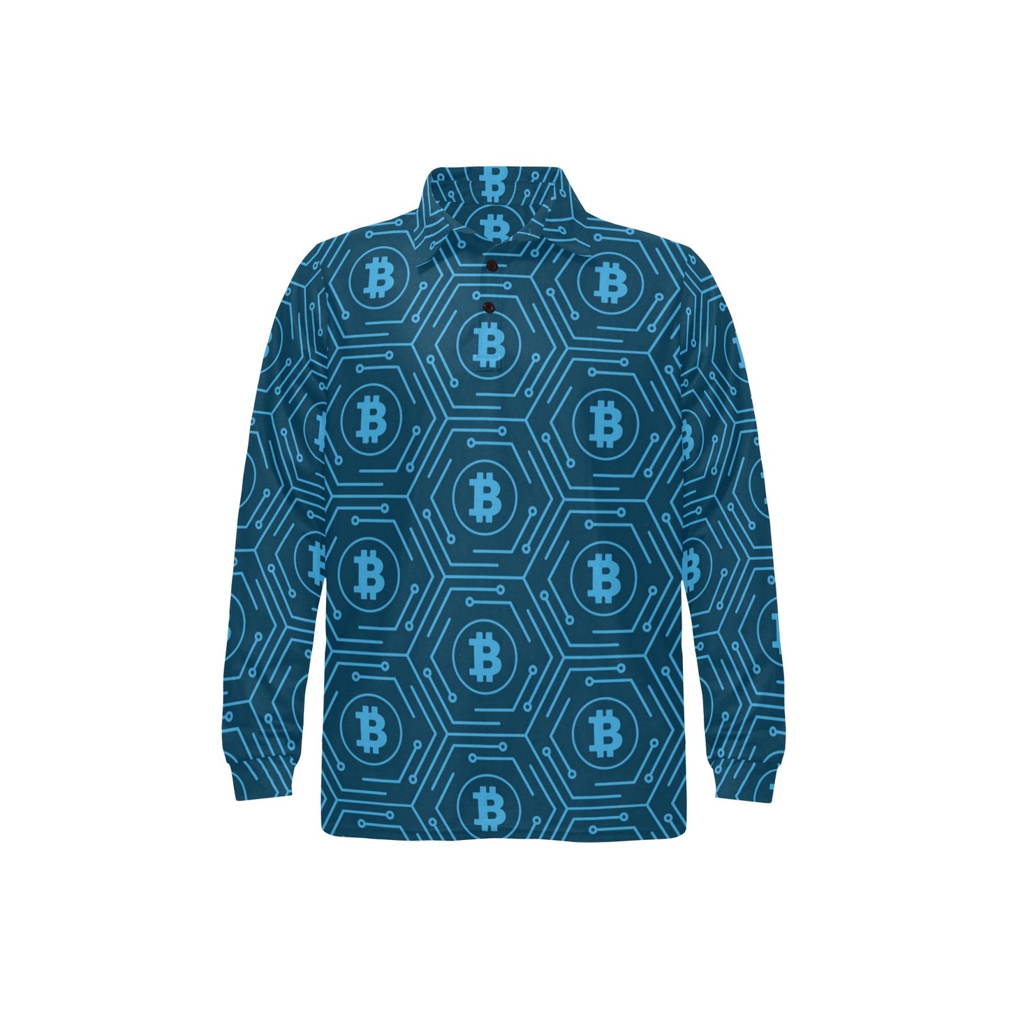 Cryptocurrency Pattern Print Design 04 Long Sleeve Polo Shirt For Men's