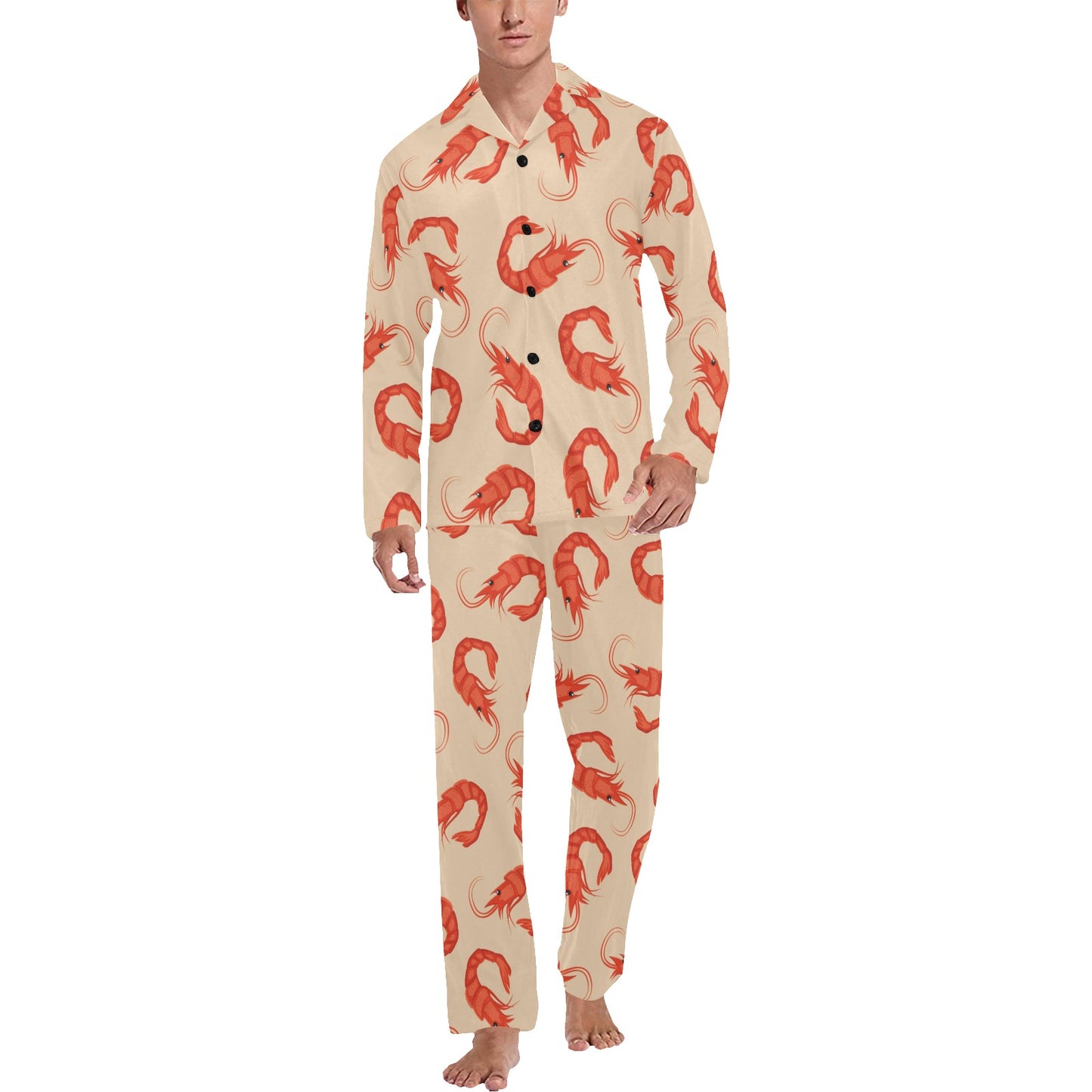 Prawn Pattern Print Design 02 Men's Long Pajama Set