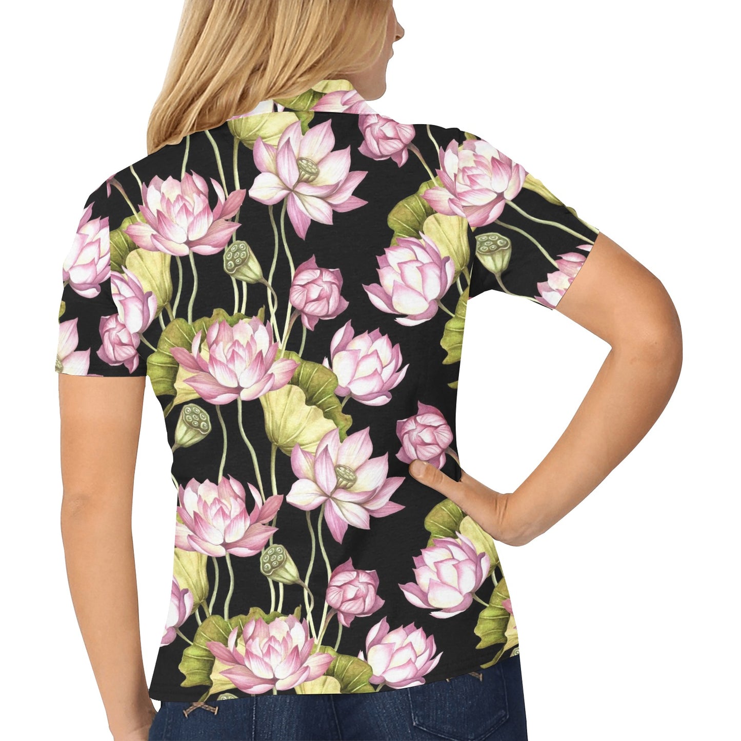 Water Lily Pattern Print Design WL06 Women's Polo Shirt
