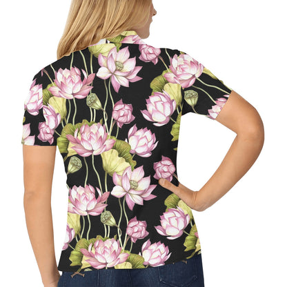 Water Lily Pattern Print Design WL06 Women's Polo Shirt