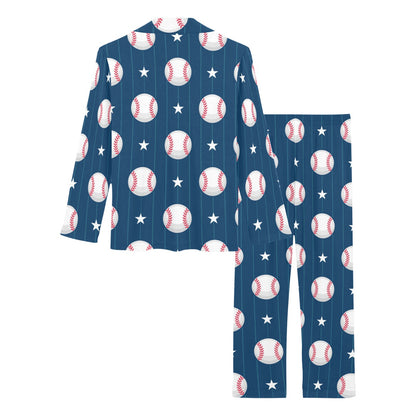 Baseball Star Print Pattern Women's Long Pajama Set