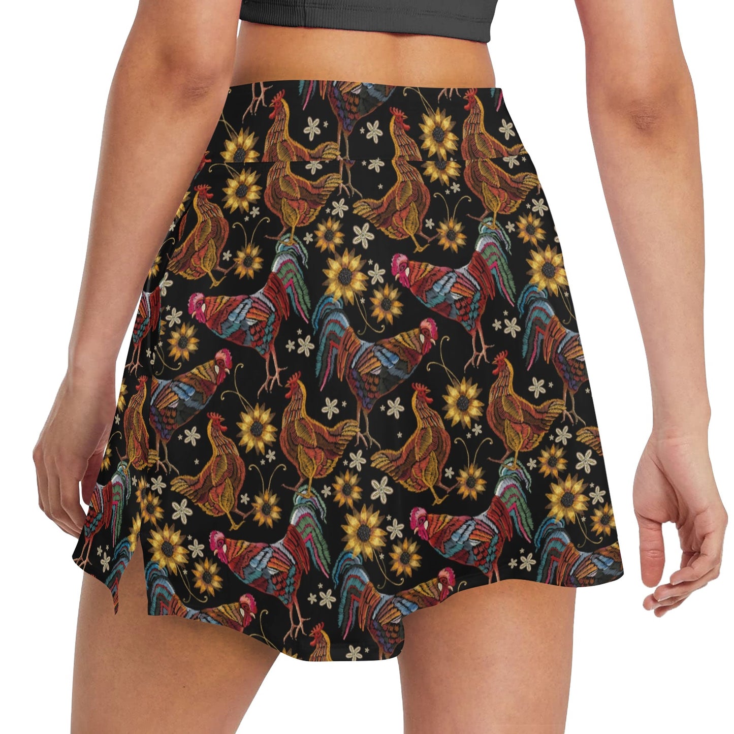 Chicken Embroidery Style 17" Golf & Pickleball Skort with Pockets