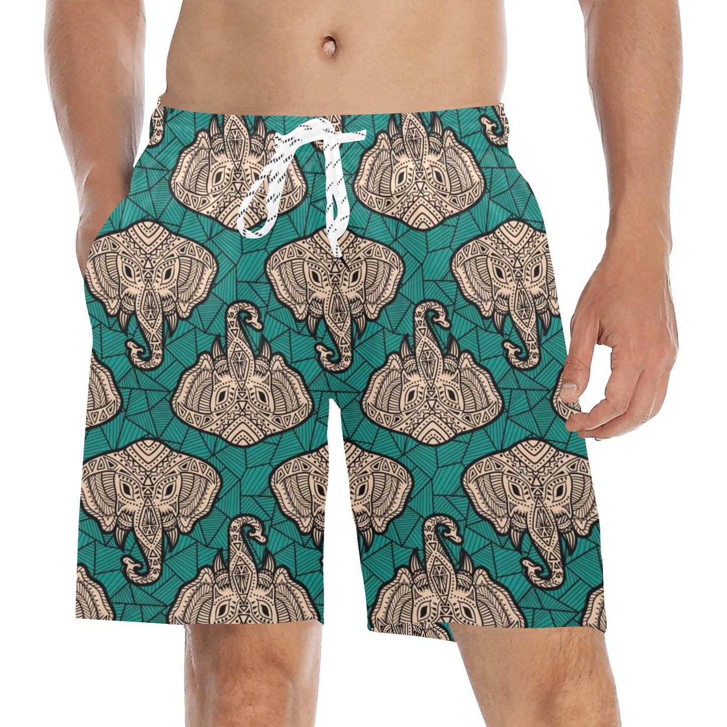 Boho Head Elephant Men's Swim Trunks Beach Shorts