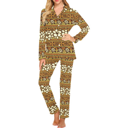 Hawaiian Themed Pattern Print Design H015 Women's Long Pajama Set