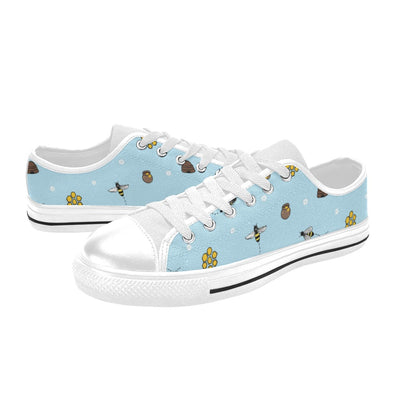 Honey Bee Print Design LKS307 Women's White Low Top Shoes