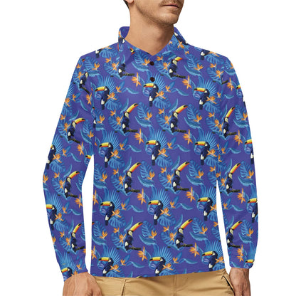 Toucan Print Design LKS306 Long Sleeve Polo Shirt For Men's