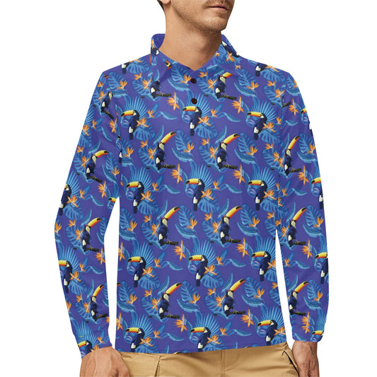 Toucan Print Design LKS306 Long Sleeve Polo Shirt For Men's