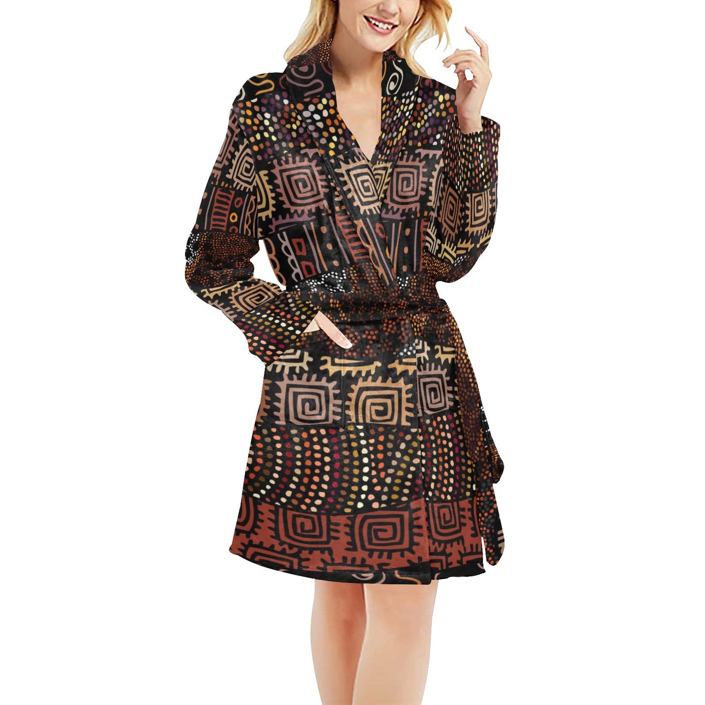 African Pattern Print Design 07 Women's Fleece Robe