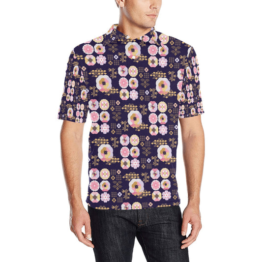 Sakura Japan Style Print Design LKS302 Men Polo Shirt