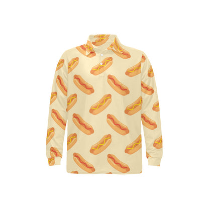 Hot Dog Pattern Print Design 05 Long Sleeve Polo Shirt For Men's
