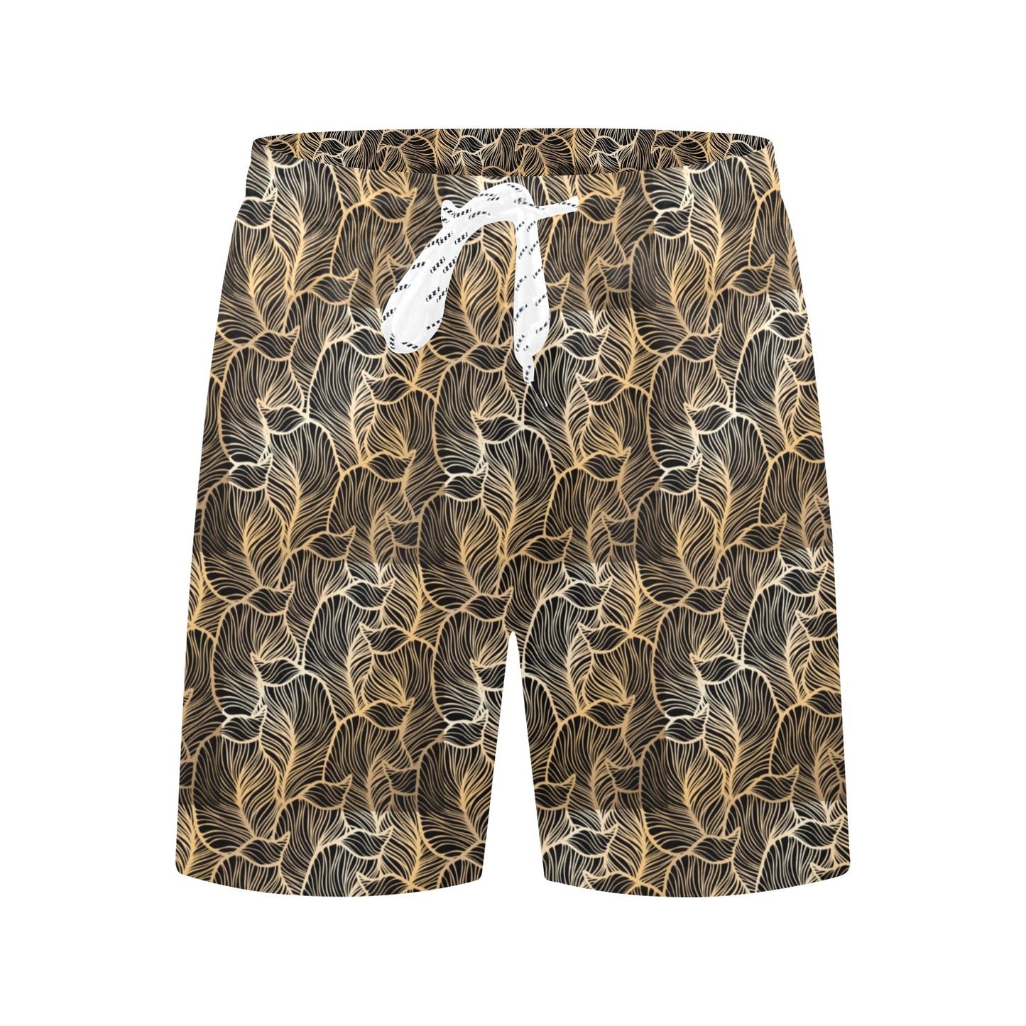 Elegant Gold leaf Print Men's Swim Trunks Beach Shorts