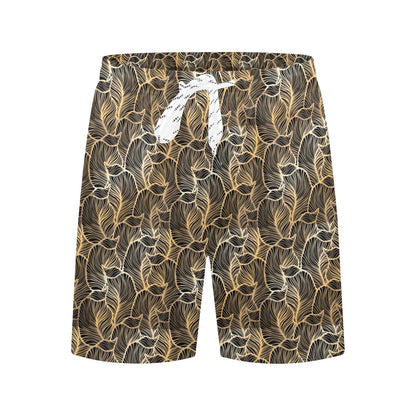 Elegant Gold leaf Print Men's Swim Trunks Beach Shorts
