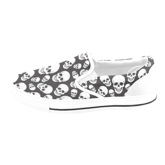 Skull Print Design LKS301 White Slip Ons Canvas Women's Shoes
