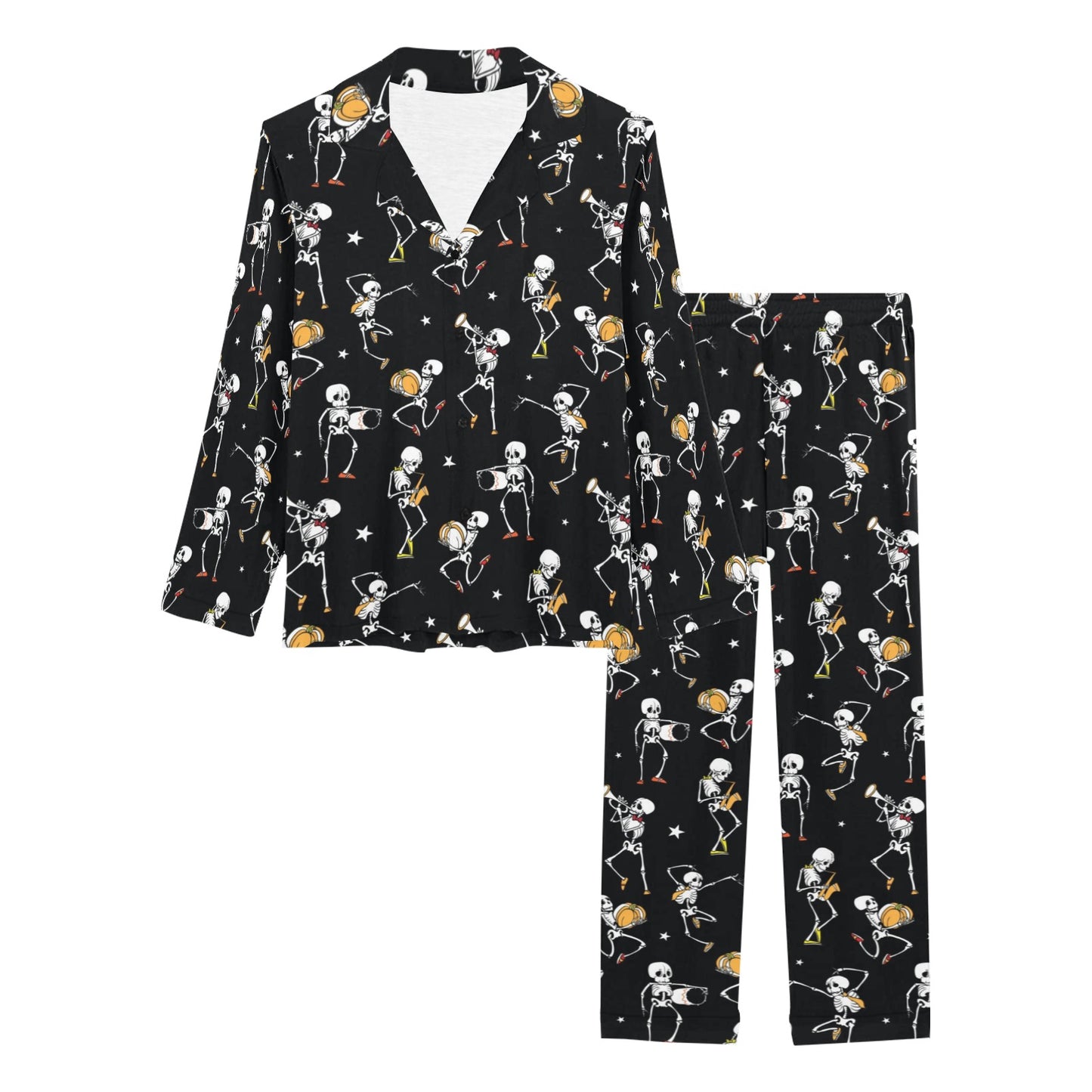 Skeleton Dance Print Women's Long Pajama Set