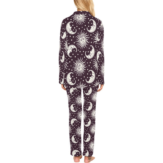 Sun Moon Face Women's Long Pajama Set
